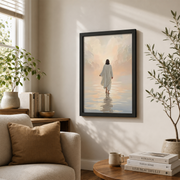 Jesus Walking On Water Christian Wall Art, Minimalist Bible Verse Poster - Format: Black Framed Poster