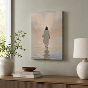 Jesus Walking On Water Christian Wall Art, Minimalist Bible Verse Poster - Format: Stretched Canvas