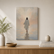 Jesus Walking On Water Christian Wall Art, Minimalist Bible Verse Poster - Format: Stretched Canvas