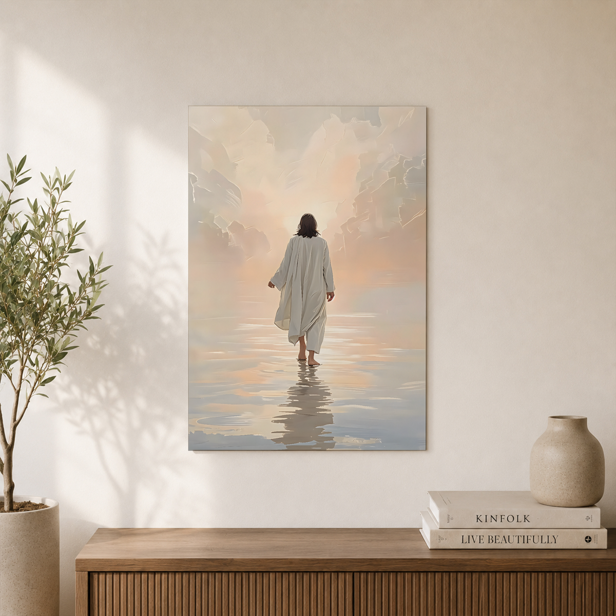 Jesus Walking On Water Christian Wall Art, Minimalist Bible Verse Poster - Format: Unframed Paper Poster