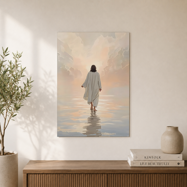 Jesus Walking On Water Christian Wall Art, Minimalist Bible Verse Poster - Format: Unframed Paper Poster