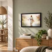 Jesus Walking On Water Wall Art, Vintage Christian Scripture Painting Poster - Format: Black Framed Poster