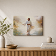 Jesus Walking On Water Wall Art, Vintage Christian Scripture Painting Poster - Format: Stretched Canvas