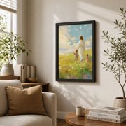 Jesus Walking With Children Christian Wall Art, Bible Verse Faith Poster - Format: Black Framed Poster