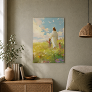 Jesus Walking With Children Christian Wall Art, Bible Verse Faith Poster - Format: Unframed Paper Poster