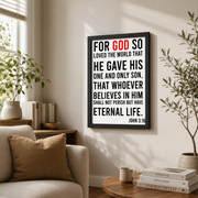 John 3:16 Bible Verse Poster Wall Art, Modern Wall Decor For Living Room Bedroom, 12x18 UNFRAMED - Format: Black Framed Poster