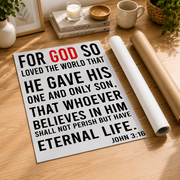 John 3:16 Bible Verse Poster Wall Art, Modern Wall Decor For Living Room Bedroom, 12x18 UNFRAMED - Format: Rolled Canvas