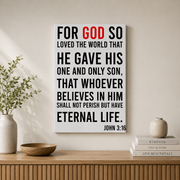John 3:16 Bible Verse Poster Wall Art, Modern Wall Decor For Living Room Bedroom, 12x18 UNFRAMED - Format: Stretched Canvas
