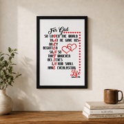 John 3:16 - Christian Valentines Day - Bible Verse Poster Wall Art, Modern Wall Decor For Living Room Bedroom, 24x36 UNFRAMED - Format: Black Framed Poster
