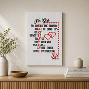 John 3:16 - Christian Valentines Day - Bible Verse Poster Wall Art, Modern Wall Decor For Living Room Bedroom, 24x36 UNFRAMED - Format: Stretched Canvas