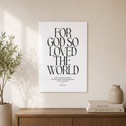 John 3:16 Christian Wall Art, For God So Loved The World Scripture Poster - Format: Unframed Paper Poster