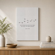 John 8: 36 Christian Wall Art Scripture Modern Bible Verse Neutral Home Decor Wall Poster Minimalist Wall Art Wall Art, Modern Wall Decor, 8x12 UNFRAMED - Format: Stretched Canvas
