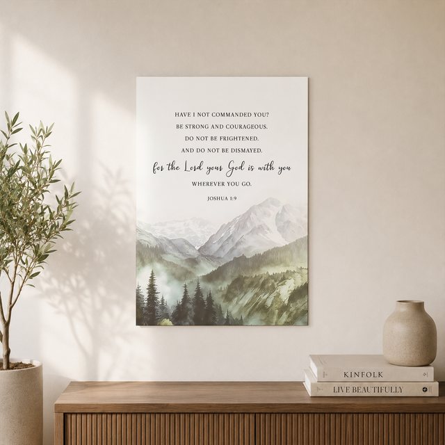 Joshua 1:9 Be Strong And Courageous Bible Verse Wall Art, Modern Christian Watercolor Landscape Scripture Quote Artwork Poster Wall Art, Modern Wall Decor, 8x12 UNFRAMED - Format: Unframed Paper Poster
