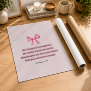 Joshua 1:9 Christian Wall Art Pink Bible Verse Poster Girly Faith Aesthetic Coquette Room Decor UNFRAMED - Format: Rolled Canvas