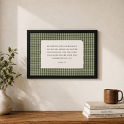 Joshua 1:9 Green Gingham Christian Wall Art, Courage Scripture Poster - Format: Black Framed Poster