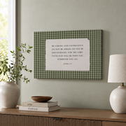 Joshua 1:9 Green Gingham Christian Wall Art, Courage Scripture Poster - Format: Stretched Canvas