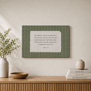 Joshua 1:9 Green Gingham Christian Wall Art, Courage Scripture Poster - Format: Stretched Canvas