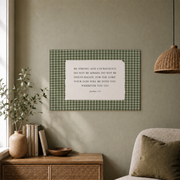Joshua 1:9 Green Gingham Christian Wall Art, Courage Scripture Poster - Format: Unframed Paper Poster