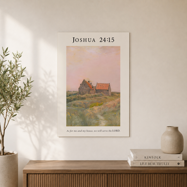 Joshua 24:15 Bible Verse Wall Art, As For Me And My House, Christian Print, Vintage Cottage Painting, Faith-Based Home Decor Wall Art, Modern Wall Decor, 8x12 UNFRAMED - Format: Unframed Paper Poster