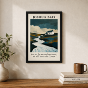 Joshua 24:15 Christian Farmhouse Wall Art, Serve The Lord Scripture Poster - Format: Black Framed Poster