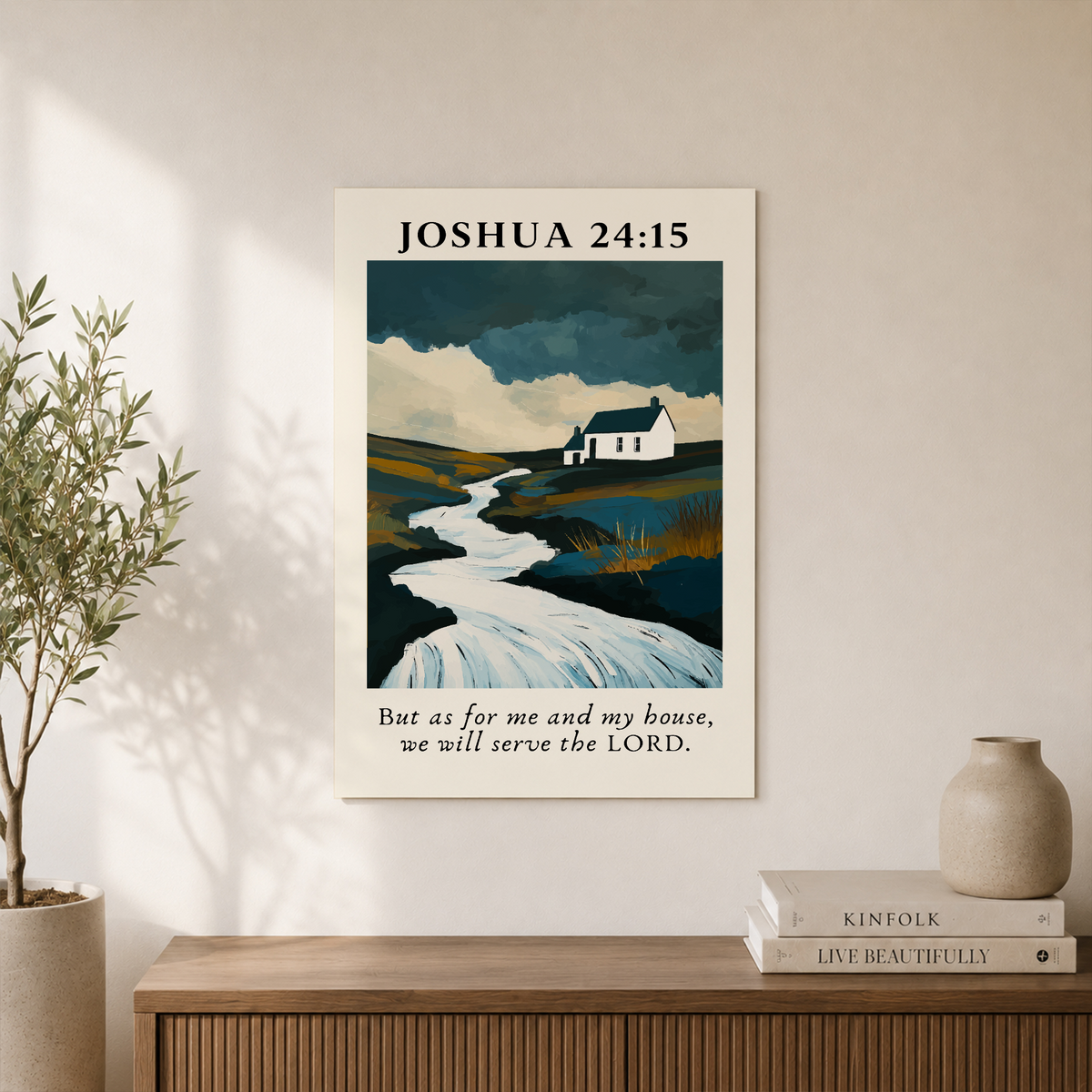 Joshua 24:15 Christian Farmhouse Wall Art, Serve The Lord Scripture Poster - Format: Unframed Paper Poster