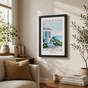 Joshua 24:15 Coastal Wall Art Christian Bible Verse Beachy Granddaughter Decor Blue Home Decor - Format: Black Framed Poster