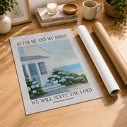 Joshua 24:15 Coastal Wall Art Christian Bible Verse Beachy Granddaughter Decor Blue Home Decor - Format: Rolled Canvas