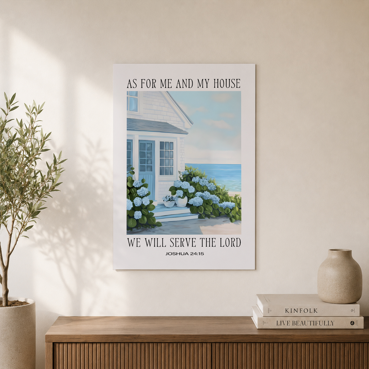 Joshua 24:15 Coastal Wall Art Christian Bible Verse Beachy Granddaughter Decor Blue Home Decor - Format: Unframed Paper Poster