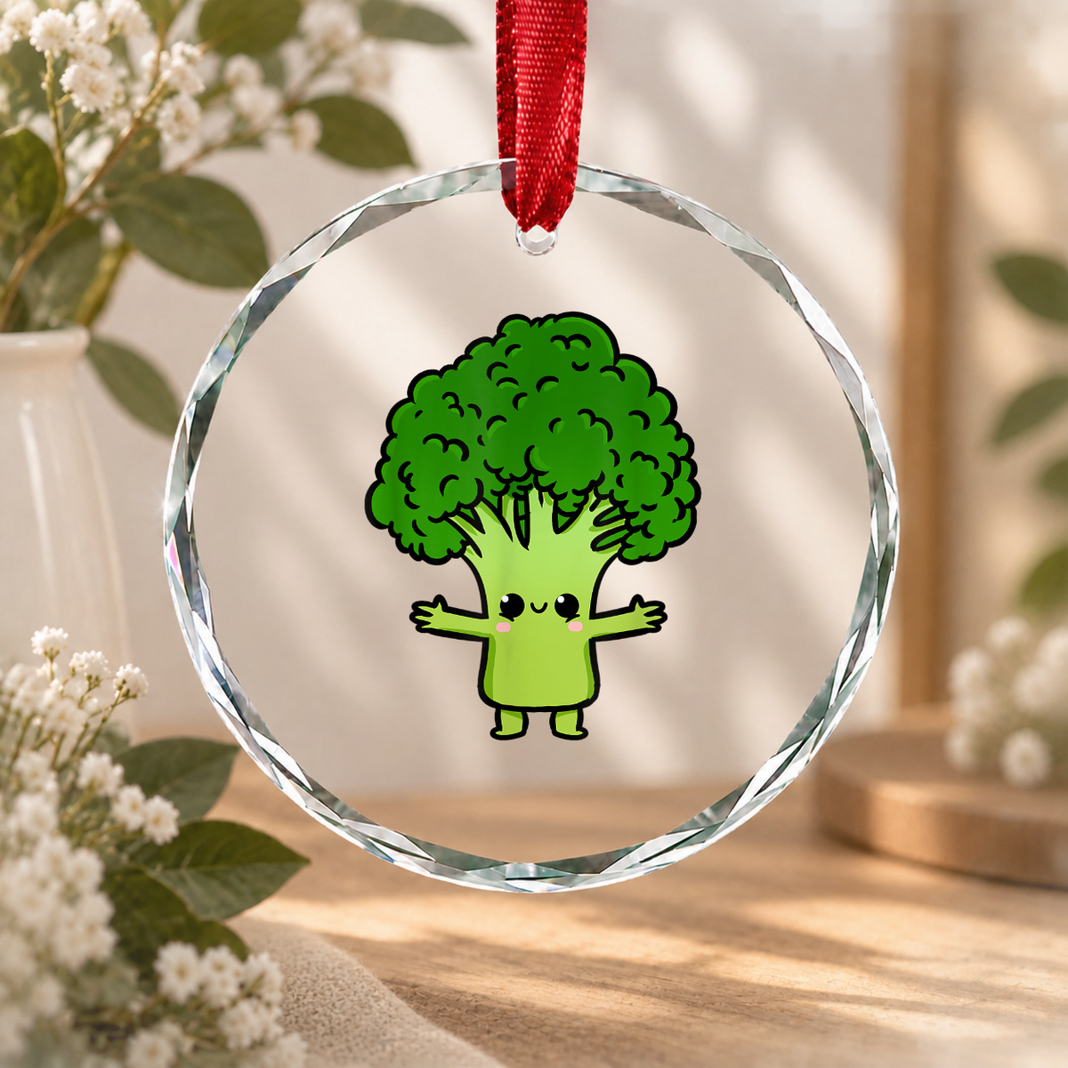 Kawaii Broccoli Cute Phrase Design Glass Ornament - Material: Circle Glass Ornament