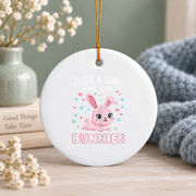 Kawaii Bunny Lover Classic Cute Style Glass Ornament - Material: Circle Ceramic Ornament