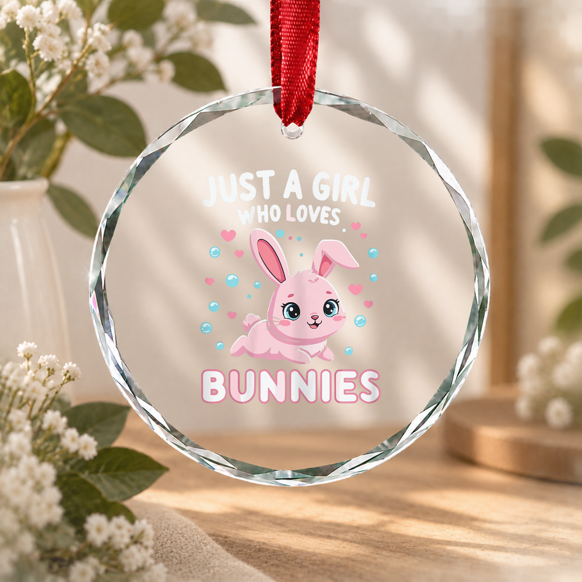 Kawaii Bunny Lover Classic Cute Style Glass Ornament - Material: Circle Glass Ornament
