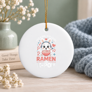 Kawaii Bunny Ramen Lover Pop Culture Inspired Glass Ornament - Material: Circle Ceramic Ornament