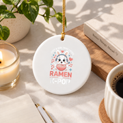 Kawaii Bunny Ramen Lover Pop Culture Inspired Glass Ornament - Material: Circle Ceramic Ornament