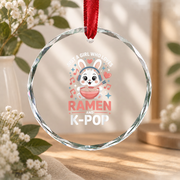 Kawaii Bunny Ramen Lover Pop Culture Inspired Glass Ornament - Material: Circle Glass Ornament