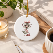 Kawaii Chick Bird Pink Leopard Glass Ornament - Material: Circle Ceramic Ornament