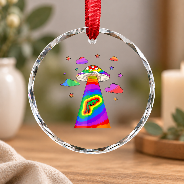Kidcore Alien UFO Mushroom Cottagecore Glass Ornament - Material: Circle Glass Ornament