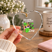 Kids Cat St Patrick's Day Celebration Glass Ornament - Material: Heart Glass Ornament