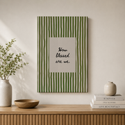 Kiloa Christian Wall Art Bible Verse Print: How Blessed Are We Olive Green Striped Scripture Art Print, Hand Drawn Modern Faith Decor #128, 8x12 UNFRAMED - Format: Stretched Canvas