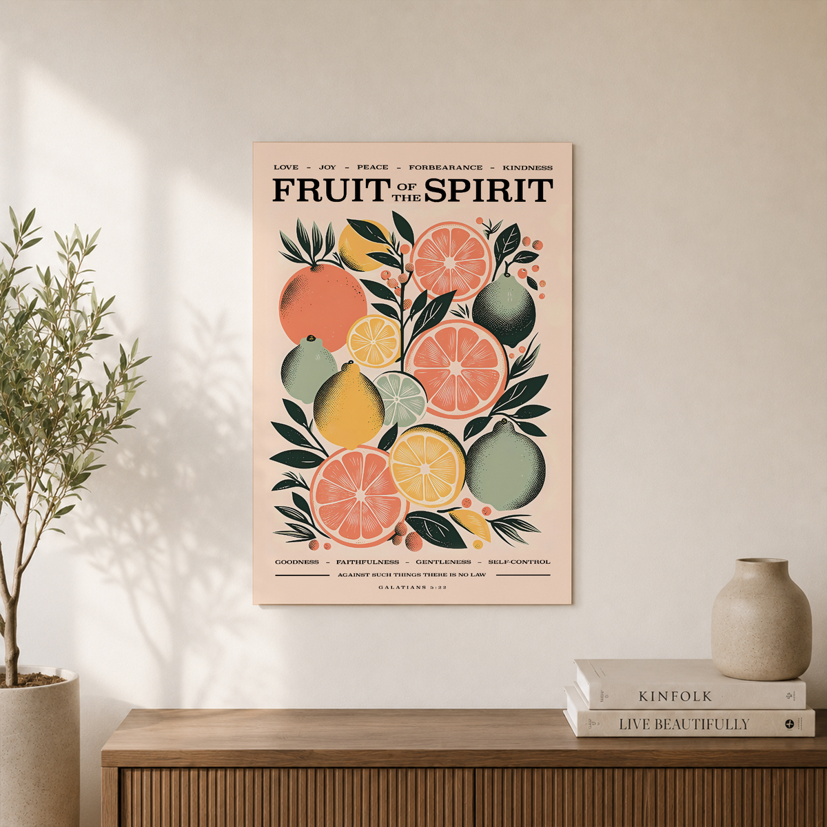 Kiloa Fruit of the Spirit Wall Art Print - Galatians 5:22 - Bible Verse Art Poster, Modern Christian Wall Decor, 16x24 UNFRAMED - Format: Unframed Paper Poster
