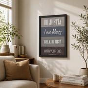 Kna Prints - Bible Verse Do Justly Love Mercy Walk Humbly Micah 68 Graphic Prints W For Home Decor, Living Room, Bedroom, Office, UNFRAMED-12x18 - Format: Black Framed Poster
