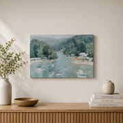 Lake Summer Boats Landscape Wall Art Coastal Nature Vacation Scenery Calm Water Poster Unframed - Format: Stretched Canvas