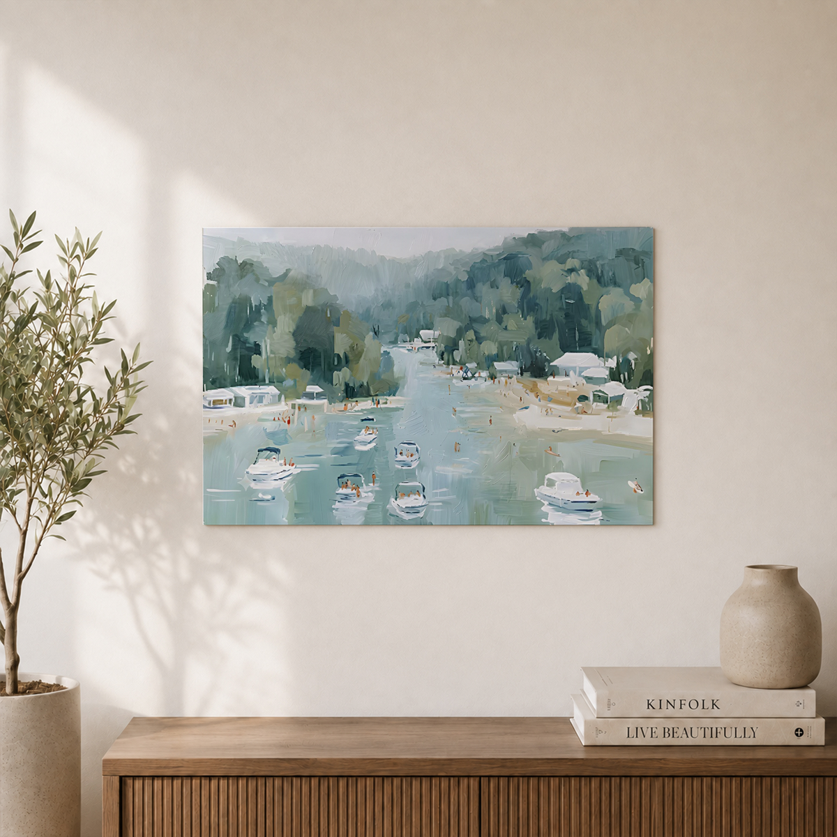 Lake Summer Boats Landscape Wall Art Coastal Nature Vacation Scenery Calm Water Poster Unframed - Format: Unframed Paper Poster