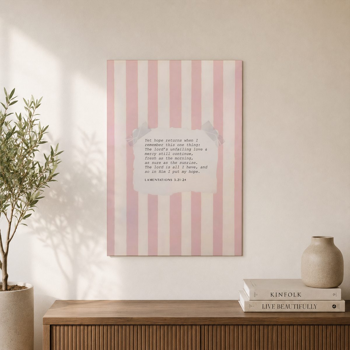 Lamentations 3 Christian Wall Art, Pink Striped Nursery Scripture Poster - Format: Unframed Paper Poster