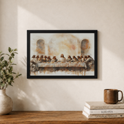 Last Supper Christian Wall Art, Watercolor Jesus and Disciples Poster - Format: Black Framed Poster