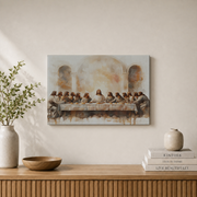 Last Supper Christian Wall Art, Watercolor Jesus and Disciples Poster - Format: Stretched Canvas