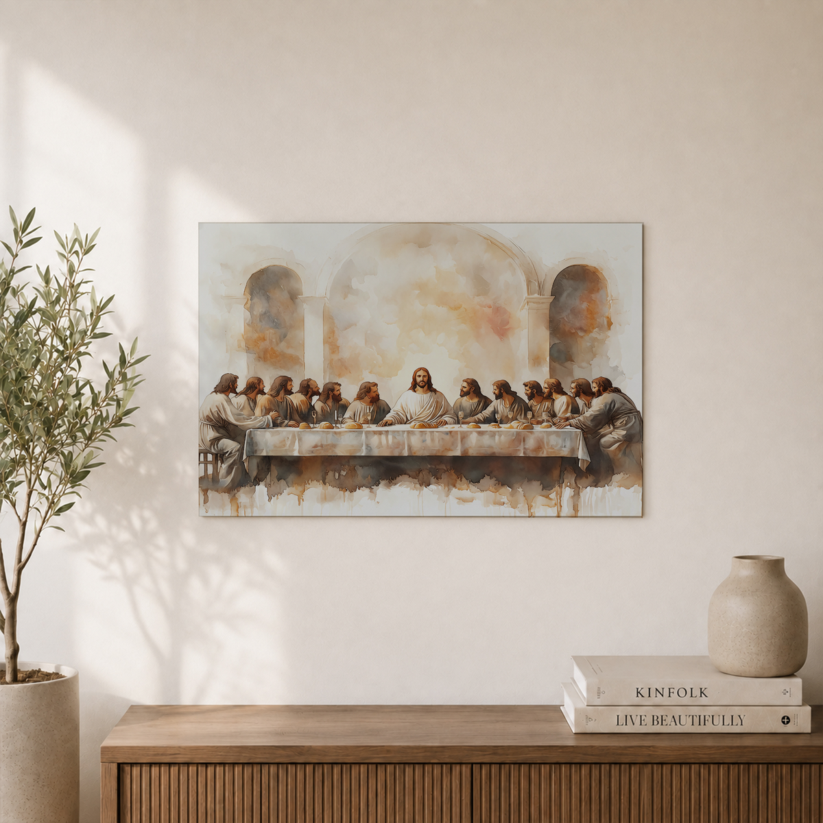Last Supper Christian Wall Art, Watercolor Jesus and Disciples Poster - Format: Unframed Paper Poster