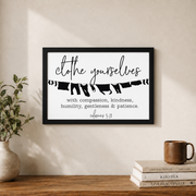 Laundry Wall Decor Art, Clothe Yourselves With Compassion Bible Verse, Farmhouse Laundry Room Or Wrapped Home Decor, 12x18 UNFRAMED - Format: Black Framed Poster