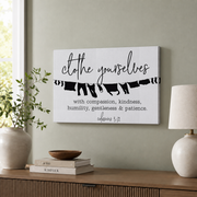Laundry Wall Decor Art, Clothe Yourselves With Compassion Bible Verse, Farmhouse Laundry Room Or Wrapped Home Decor, 12x18 UNFRAMED - Format: Stretched Canvas