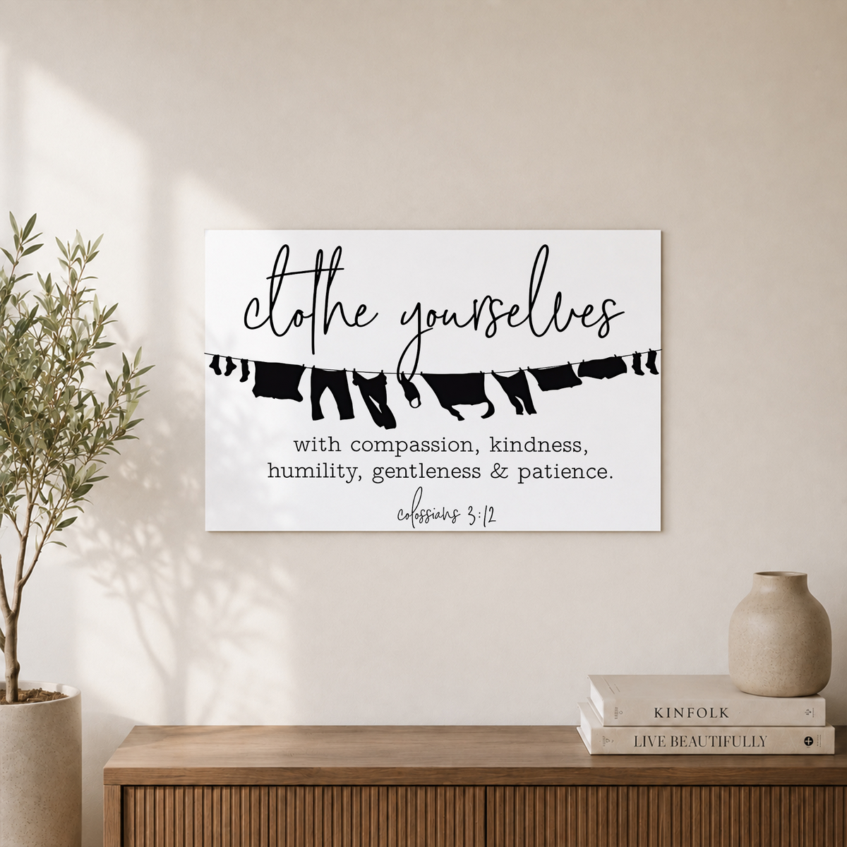 Laundry Wall Decor Art, Clothe Yourselves With Compassion Bible Verse, Farmhouse Laundry Room Or Wrapped Home Decor, 12x18 UNFRAMED - Format: Unframed Paper Poster
