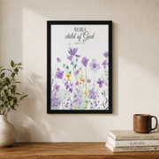 Lavender Christian Nursery Wall Art Trio, Floral Bible Verse Posters - Format: Black Framed Poster